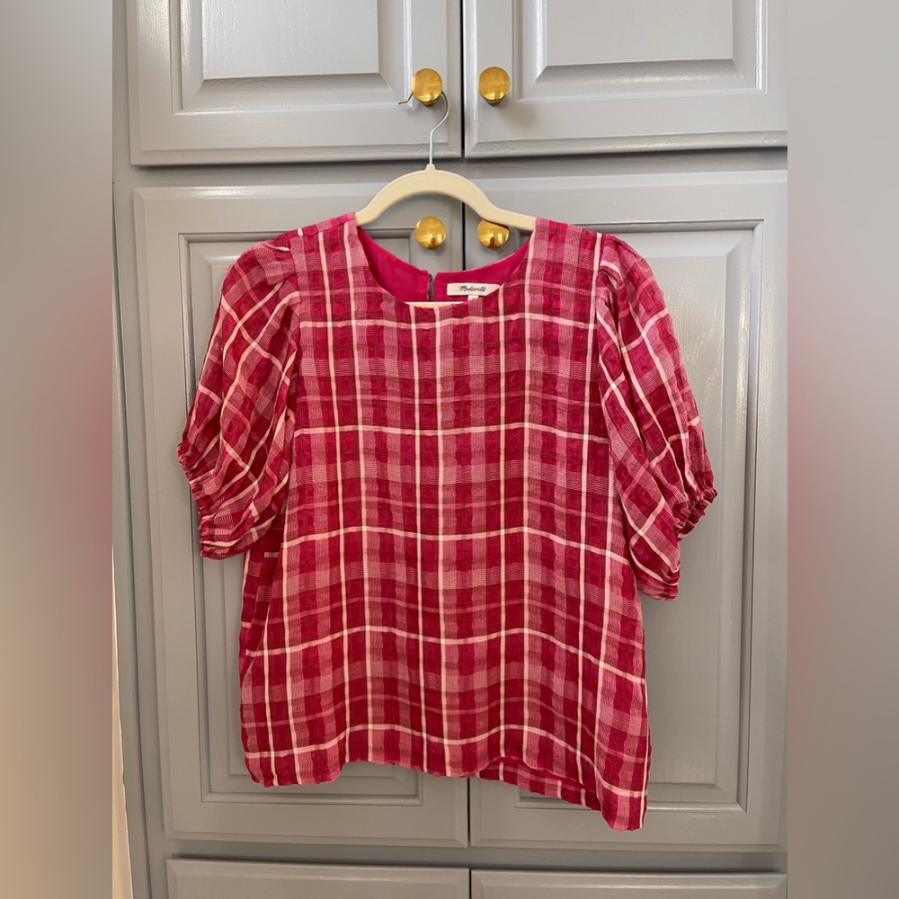 Madewell plaid pink blouse